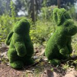 Artificial grass rabbit pair new