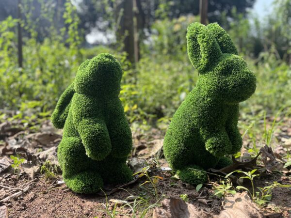 Artificial grass rabbit pair new